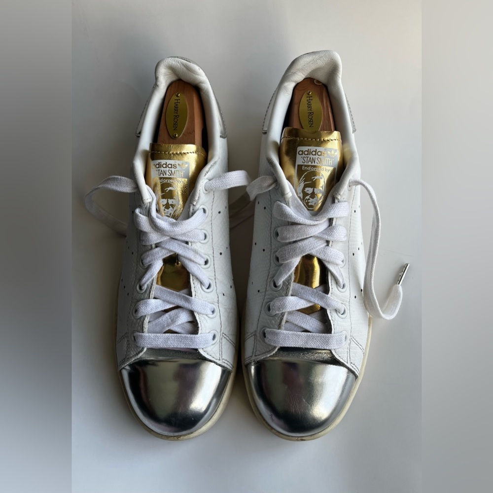 Adidas Stan Smith White and Metallic Sneakers